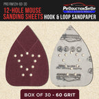 Premium 60 Grit 12-Hole Pattern Mouse Detail Sander Sandpaper Sheets, Box of 30 - Dustless Hook & Loop Triangle Shaped Mouse Disc Pads