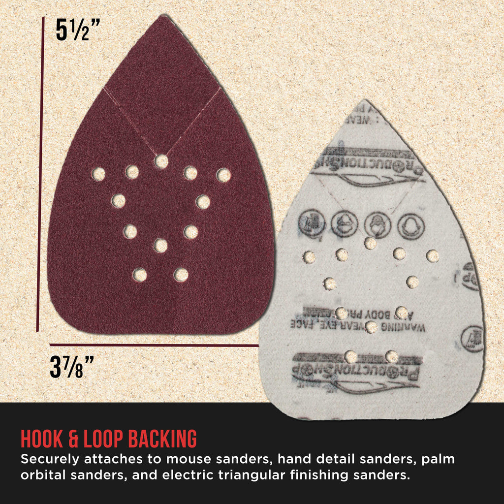 Premium 60 Grit 12-Hole Pattern Mouse Detail Sander Sandpaper Sheets, Box of 30 - Dustless Hook & Loop Triangle Shaped Mouse Disc Pads