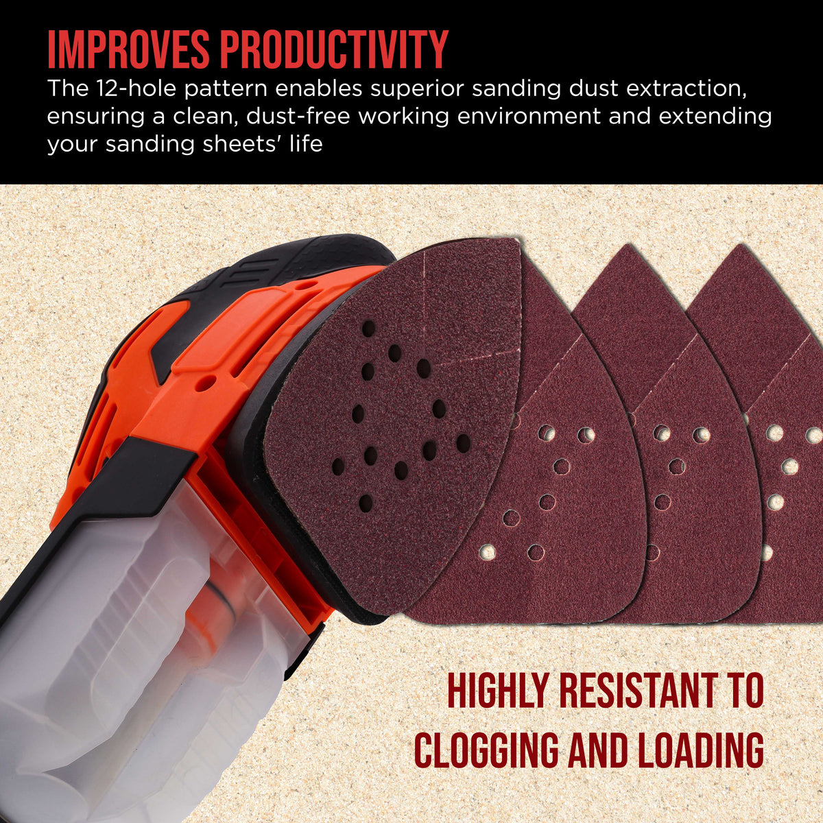 Premium 80 Grit 12-Hole Pattern Mouse Detail Sander Sandpaper Sheets, Box of 45 - Dustless Hook & Loop Triangle Shaped Mouse Disc Pads
