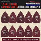 Premium 12-Hole Pattern Mouse Detail Sander Sandpaper Sheets, 50 Disc Variety Pack, Grits 40, 80, 100, 120, 180, 220, 320, 400, 600, 800 - Hook & Loop Disc