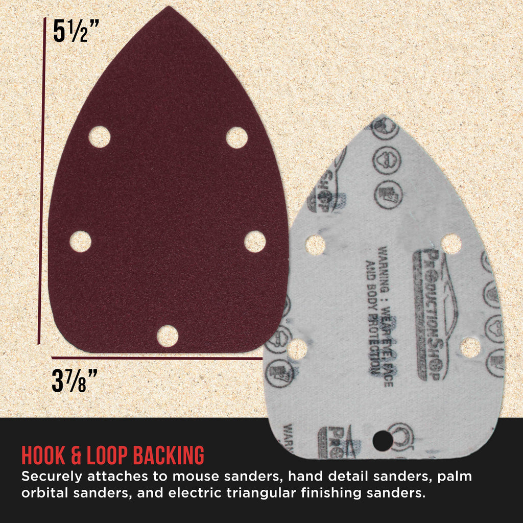 Premium 120 Grit 5-Hole Pattern Mouse Detail Sander Sandpaper Sheets, Box of 45 - Dustless Hook & Loop Triangle Shaped Mouse Disc Pads