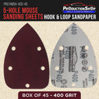Premium 400 Grit 5-Hole Pattern Mouse Detail Sander Sandpaper Sheets, Box of 45 - Dustless Hook & Loop Triangle Shaped Mouse Disc Pads