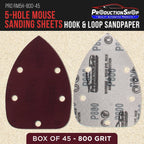 Premium 800 Grit 5-Hole Pattern Mouse Detail Sander Sandpaper Sheets, Box of 45 - Dustless Hook & Loop Triangle Shaped Mouse Disc Pads