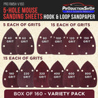 Premium 5-Hole Pattern Mouse Detail Sander Sandpaper Sheets, 160 Disc Variety Pack, Grits 40, 60, 80, 100, 120, 150, 180, 220, 320, 400, 600, 800 - Hook & Loop