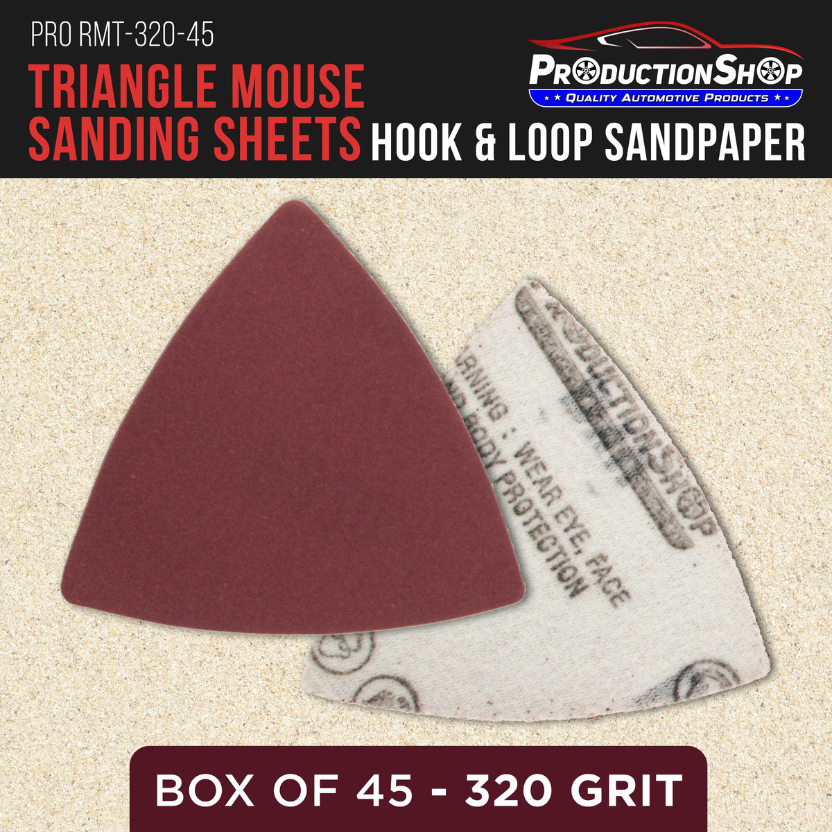 Premium 320 Grit Triangle Mouse Detail Sander Sandpaper Sheets, Box of 45 - Hook & Loop, Triangular Shaped Mouse Disc Pads - Oscillating Multi-Tools