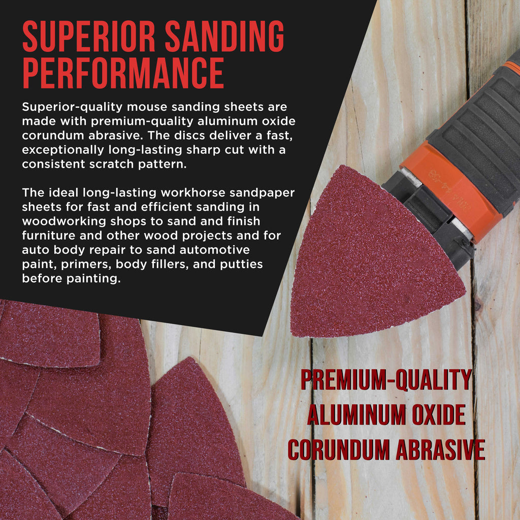 Premium 60 Grit Triangle Mouse Detail Sander Sandpaper Sheets, Box of 30 - Hook & Loop, Triangular Shaped Mouse Disc Pads - Oscillating Multi-Tools