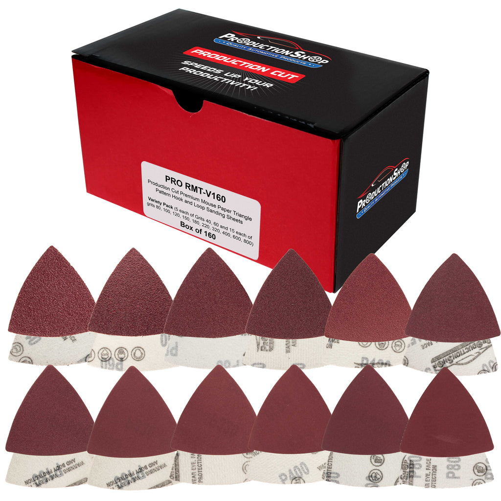 Premium Triangle Mouse Detail Sander Sandpaper Sheets, 160 Disc Variety Pack, Grits 40, 60, 80, 100, 120, 150, 180, 220, 320, 400, 600, 800 - Hook & Loop