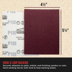 Premium Red 100 Grit 1/4 Sheet Size Red Sanding Sheets, Box of 30 - Hook & Loop Backing Sandpaper, Coarse-Cut Abrasive - Fits Palm Sanders, Hand Sanding Blocks