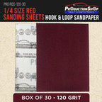 Premium Red 120 Grit 1/4 Sheet Size Red Sanding Sheets, Box of 30 - Hook & Loop Backing Sandpaper, Medium-Cut Abrasive - Fits Palm Sanders, Hand Sanding Blocks