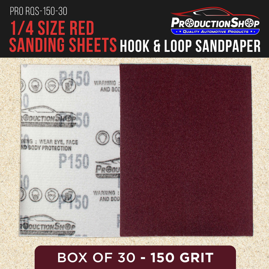 Premium Red 150 Grit 1/4 Sheet Size Red Sanding Sheets, Box of 30 - Hook & Loop Backing Sandpaper, Medium-Cut Abrasive - Fits Palm Sanders, Hand Sanding Blocks