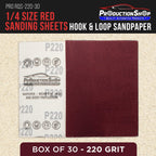 Premium Red 220 Grit 1/4 Sheet Size Red Sanding Sheets, Box of 30 - Hook & Loop Backing Sandpaper, Fine-Cut Abrasive - Fits Palm Sanders, Hand Sanding Blocks