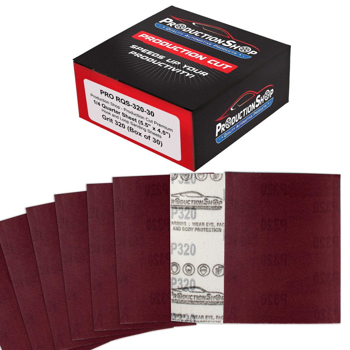 Premium Red 320 Grit 1/4 Sheet Size Red Sanding Sheets, Box of 30 - Hook & Loop Backing Sandpaper, Fine-Cut Abrasive - Fits Palm Sanders, Hand Sanding Blocks
