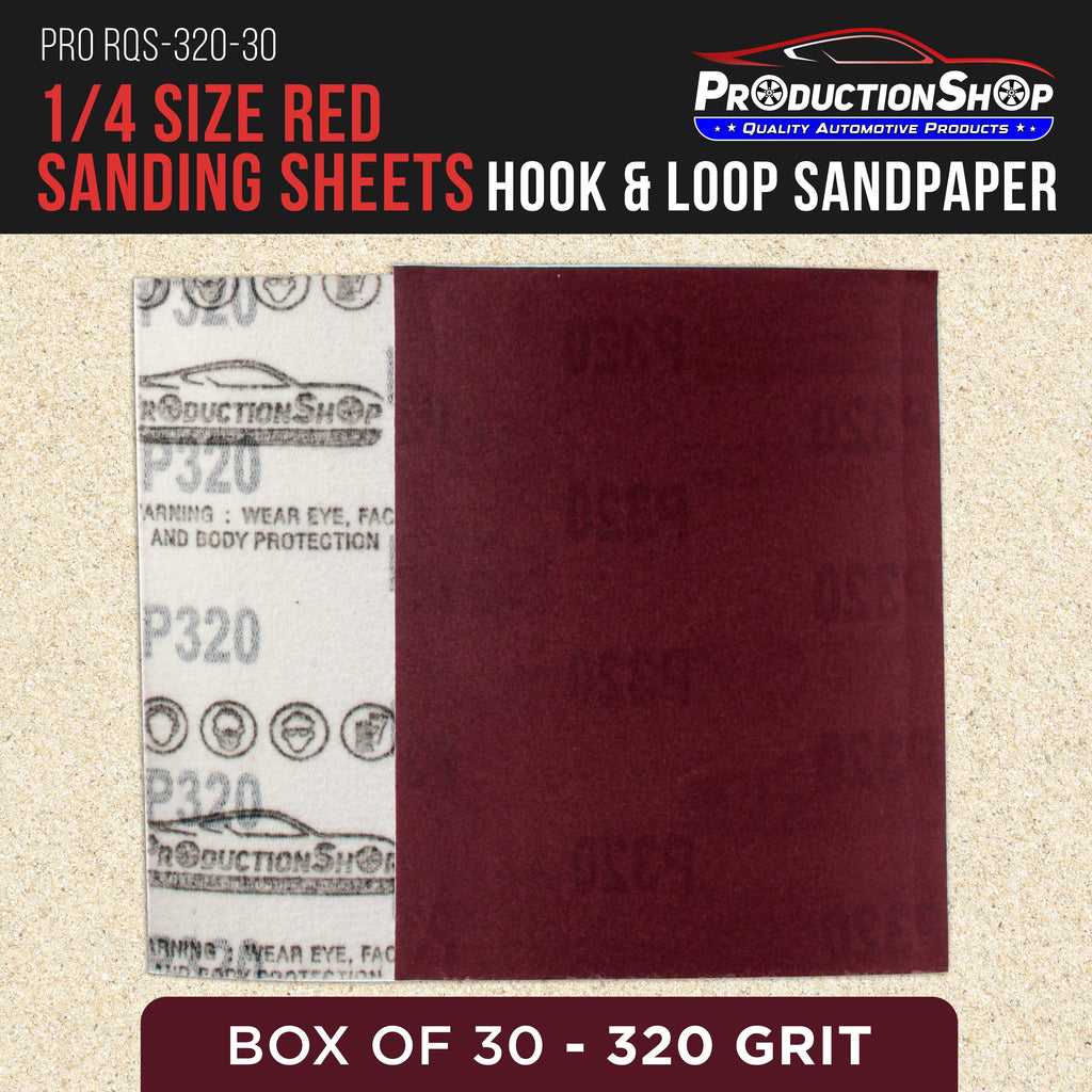 Premium Red 320 Grit 1/4 Sheet Size Red Sanding Sheets, Box of 30 - Hook & Loop Backing Sandpaper, Fine-Cut Abrasive - Fits Palm Sanders, Hand Sanding Blocks