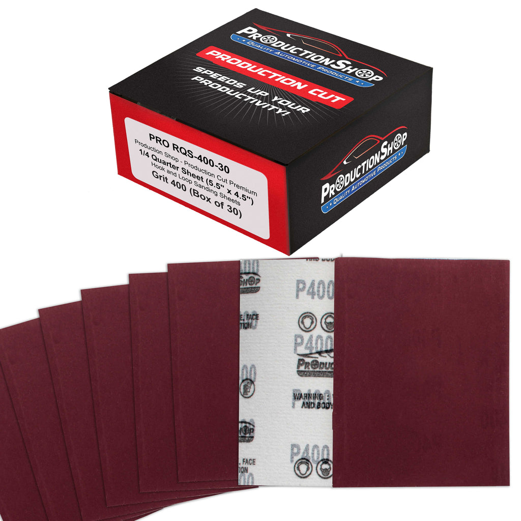 Premium Red 400 Grit 1/4 Sheet Size Red Sanding Sheets, Box of 30 - Hook & Loop Backing Sandpaper, Fine-Cut Abrasive - Fits Palm Sanders, Hand Sanding Blocks