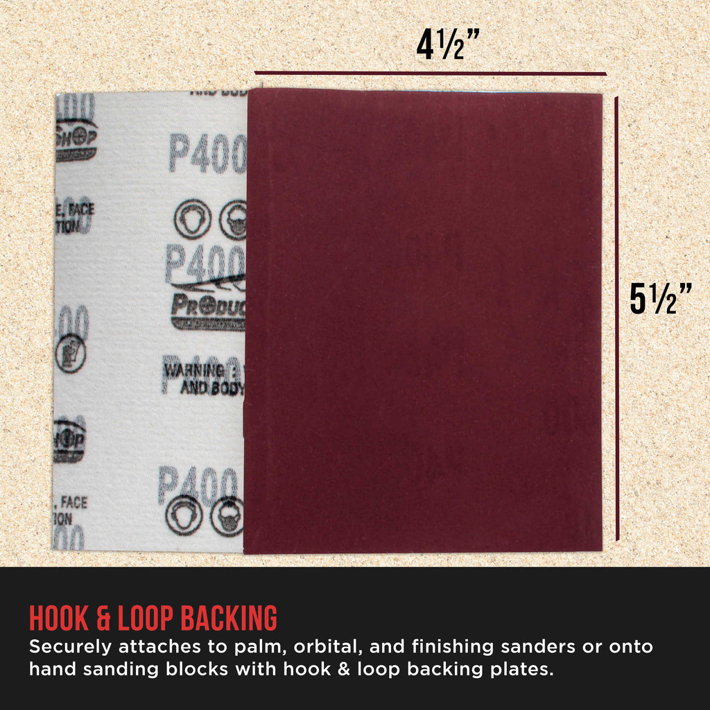 Premium Red 400 Grit 1/4 Sheet Size Red Sanding Sheets, Box of 30 - Hook & Loop Backing Sandpaper, Fine-Cut Abrasive - Fits Palm Sanders, Hand Sanding Blocks