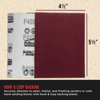 Premium Red 400 Grit 1/4 Sheet Size Red Sanding Sheets, Box of 30 - Hook & Loop Backing Sandpaper, Fine-Cut Abrasive - Fits Palm Sanders, Hand Sanding Blocks