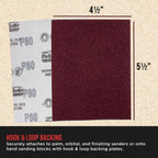 Premium Red 80 Grit 1/4 Sheet Size Red Sanding Sheets, Box of 30 - Hook & Loop Backing Sandpaper, Coarse-Cut Abrasive - Fits Palm Sanders, Hand Sanding Blocks