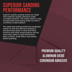 Premium Red 80 Grit 1/4 Sheet Size Red Sanding Sheets, Box of 30 - Hook & Loop Backing Sandpaper, Coarse-Cut Abrasive - Fits Palm Sanders, Hand Sanding Blocks