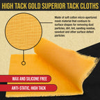 Superior Gold Tack Cloth 6-Pack - Tack Cloths, Dust/Stain Rags, Automotive & Woodworking, Tacky Towel, Stain Pads for Staining Wood