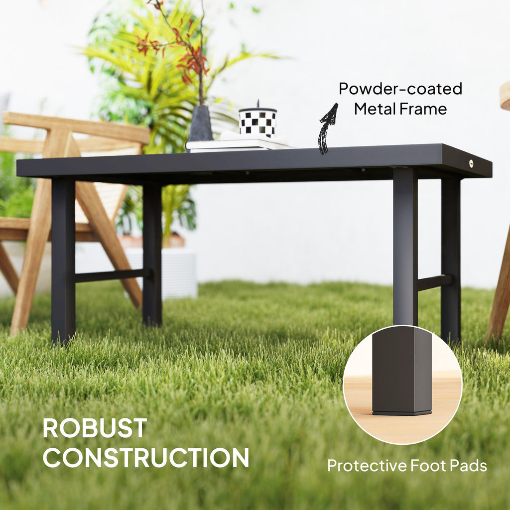 Outdoor Side Table with SPC Woodgrain Tabletop, Metal Patio Coffee Table, Distressed Grey