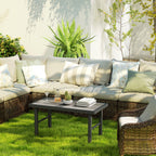 Outdoor Side Table with SPC Woodgrain Tabletop, Metal Patio Coffee Table, Distressed Grey