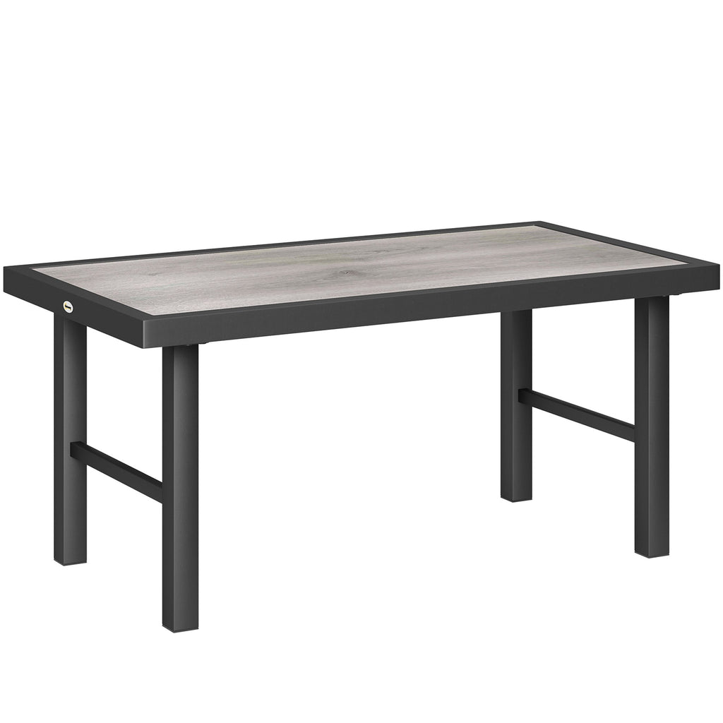 Outdoor Side Table with SPC Woodgrain Tabletop, Metal Patio Coffee Table, Distressed Grey