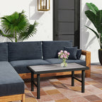 Outdoor Side Table with SPC Woodgrain Tabletop, Metal Patio Coffee Table, Distressed Grey