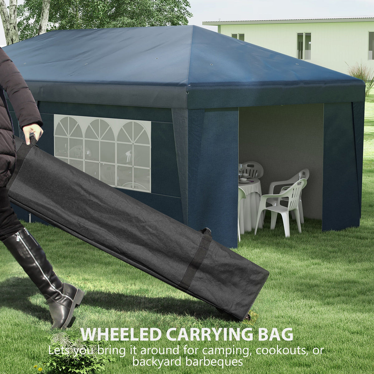 10' x 19.5' Pop Up Canopy Tent with Sidewalls, Dark Blue
