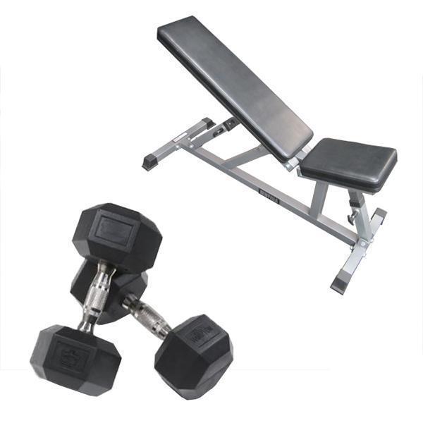 Muscle Motion Package Deal 16 - Adjustable Bench + 5x Pairs of Rubber Hex Dumbbells (5kg, 7.5kg, 10kg, 12.5kg and 15kg)
