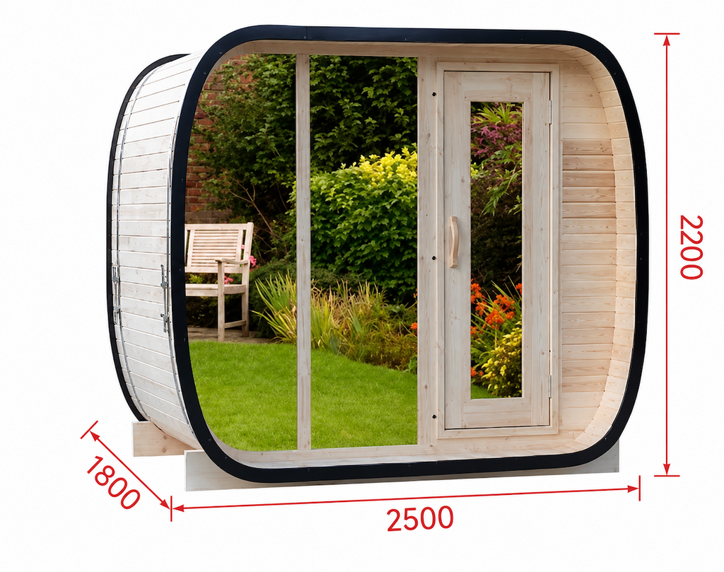 Outdoor Panoramic Pod Sauna with Full Glass Front — Red Cedar / Thermo Wood / Pine | 2-4 Person