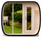 Outdoor Panoramic Pod Sauna with Full Glass Front — Red Cedar / Thermo Wood / Pine | 2-4 Person