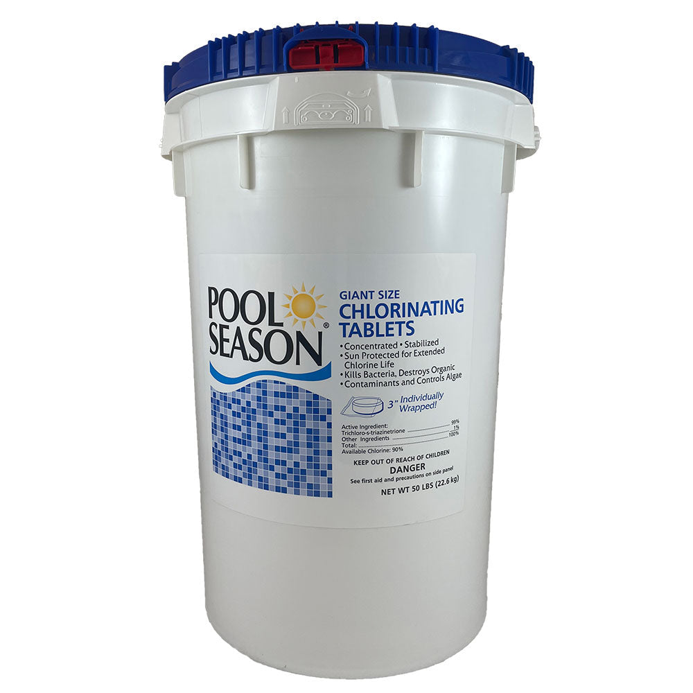 Pool Season 3 in Chlorine Tabs, 50lb - Slow Dissolve - Wrapped