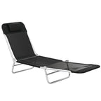 Folding Chaise Lounge Chair with Reclining Back, Breathable Mesh Seat, Headrest for Beach, Yard, Patio, Black
