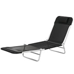 Folding Chaise Lounge Chair with Reclining Back, Breathable Mesh Seat, Headrest for Beach, Yard, Patio, Black