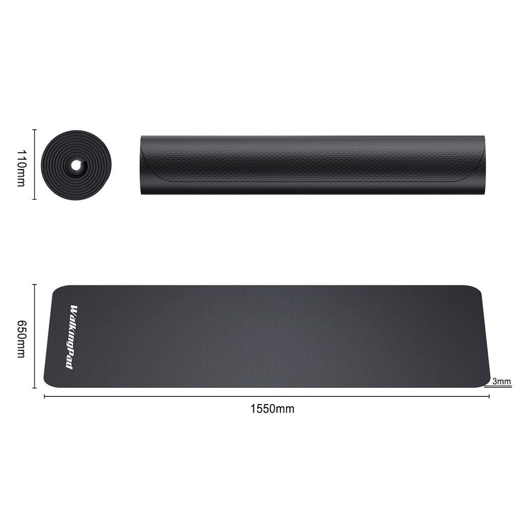 Rolled WalkingPad mat showing 110mm thickness
