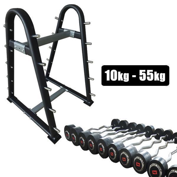 Muscle Motion Fixed Curl Barbell And Rack Package 10kg-55kg