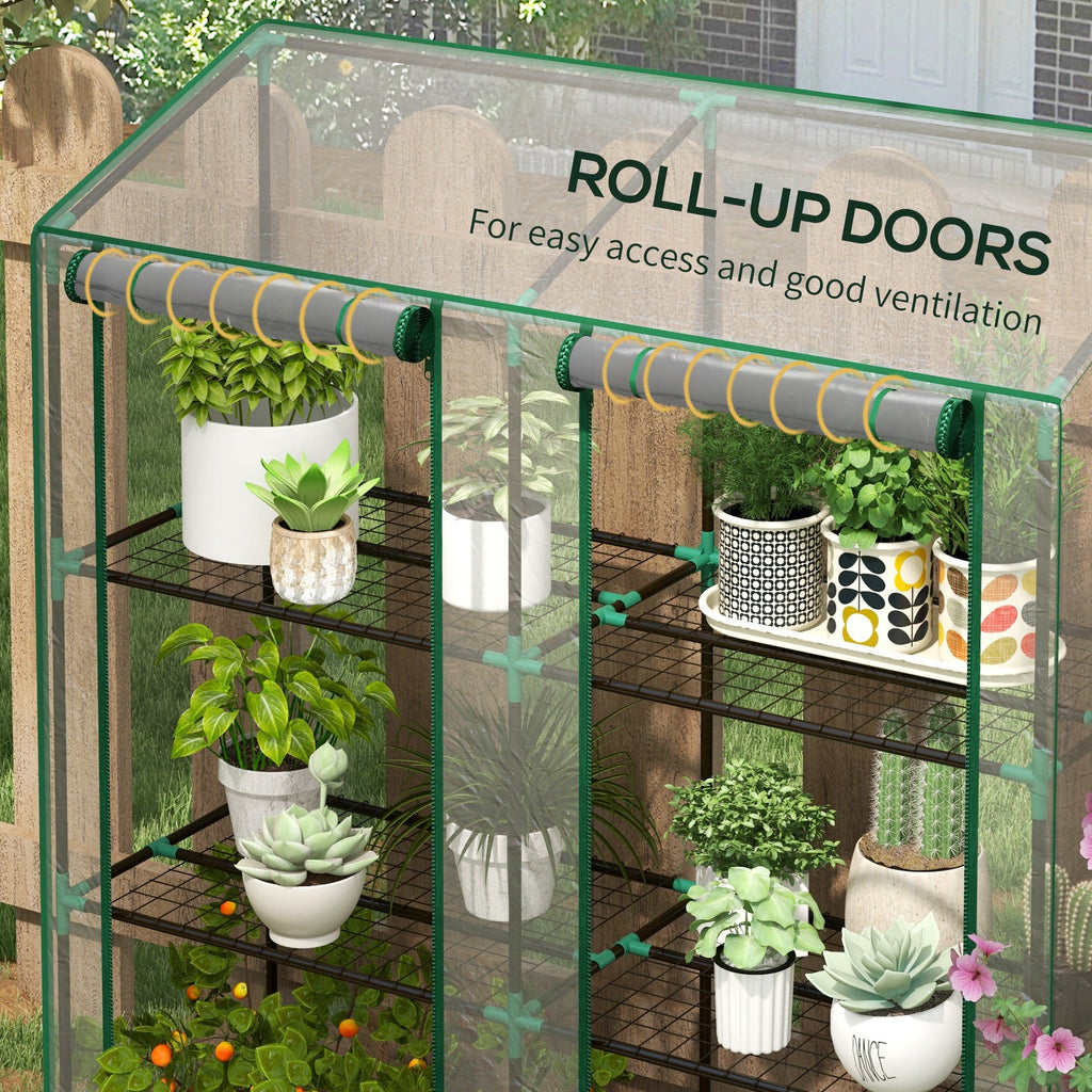 Portable Lean-to Greenhouse with Shelves & Roll-Up Doors