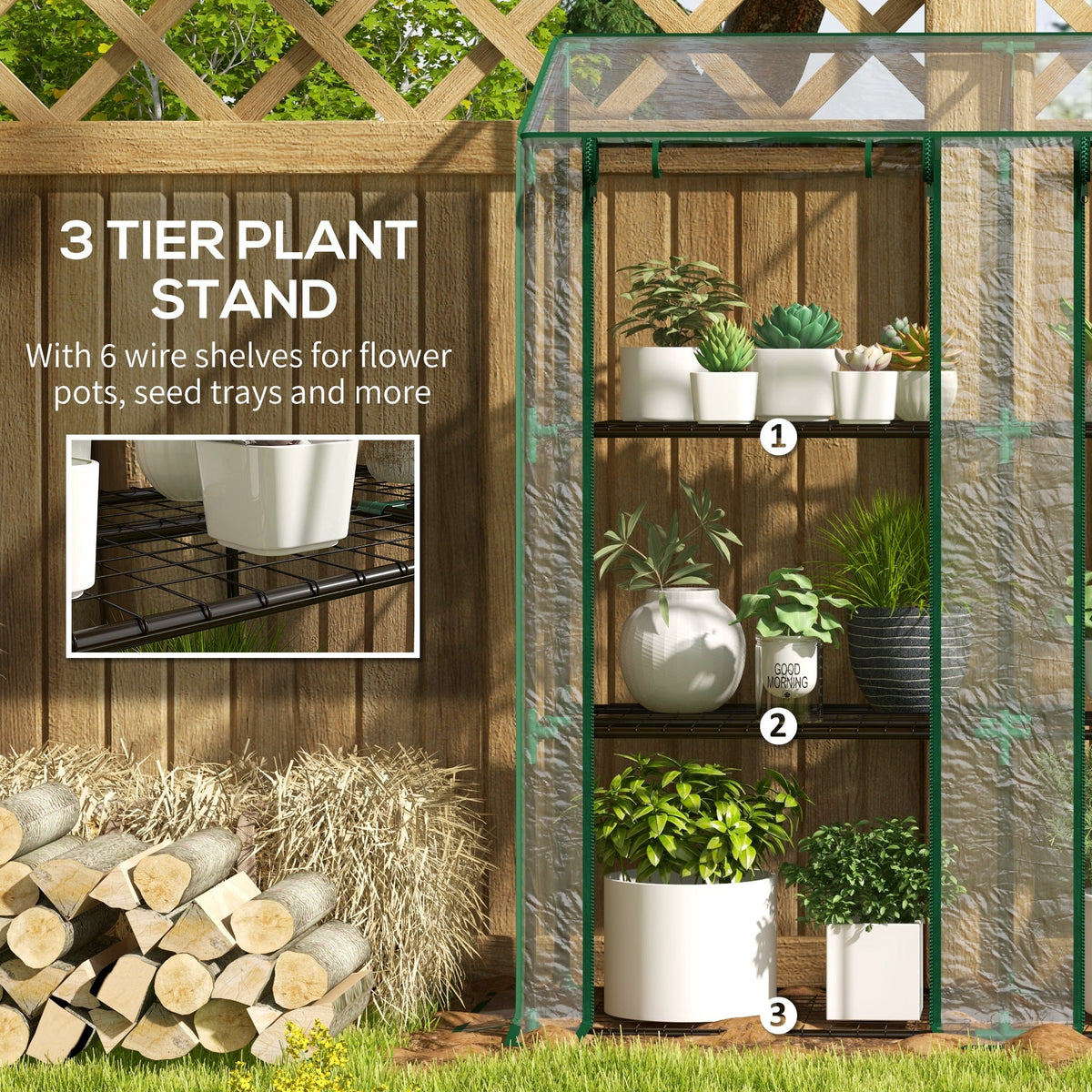 Portable Lean-to Greenhouse with Shelves & Roll-Up Doors