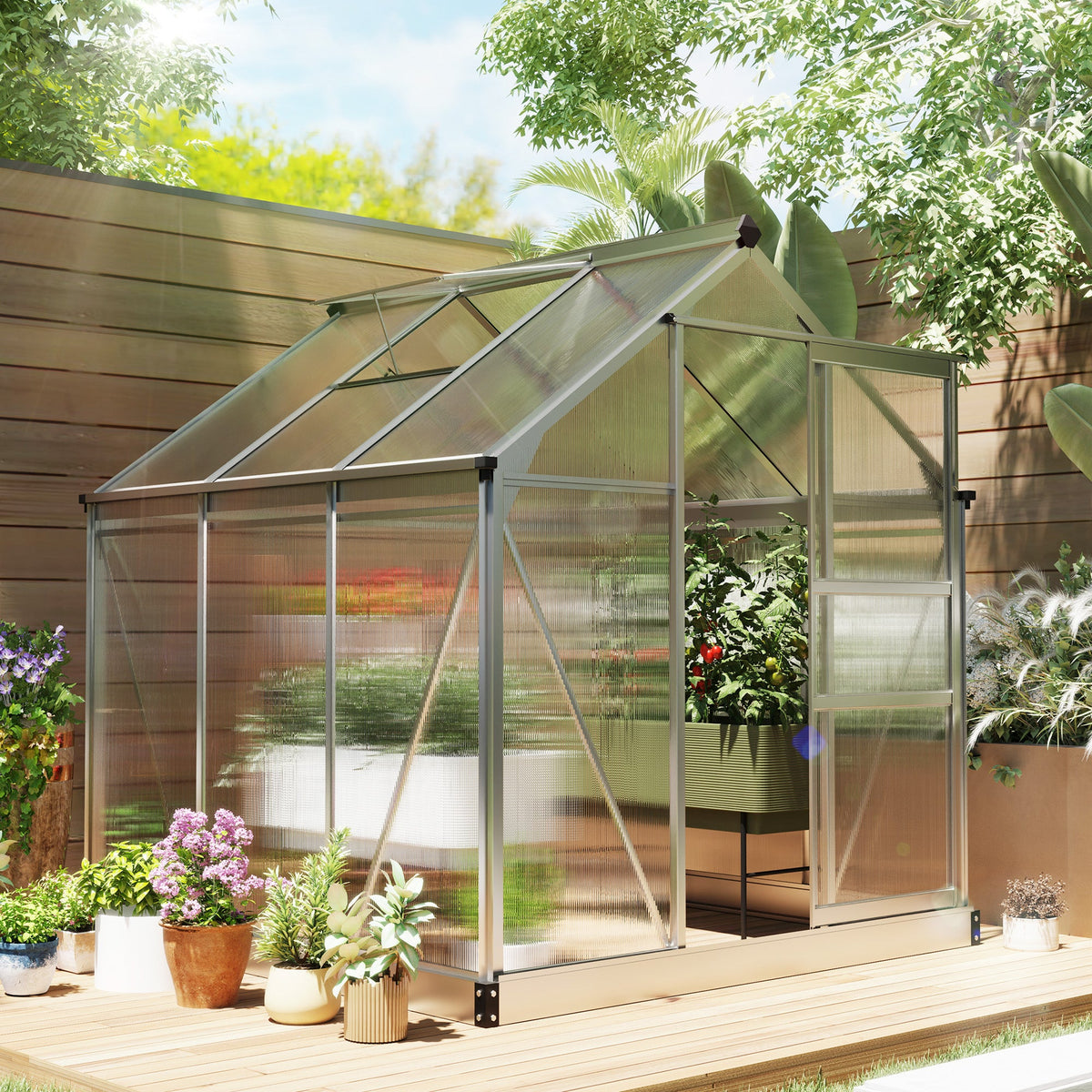 BloomGreen 6' x 6' x 6.6' Polycarbonate Greenhouse with Aluminum Frame, Silver