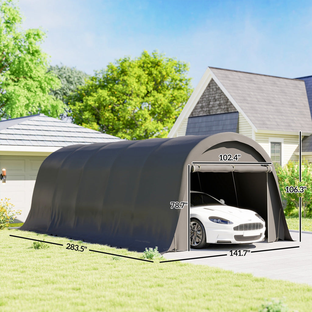 12' x 23.6' Heavy Duty Carport with Roll-Up Door, Dark Gray