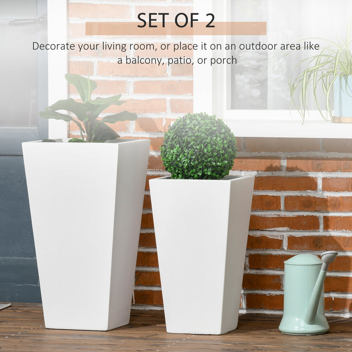 Set of 2 Tall Planters, 22"/18", with Drainage Holes, White