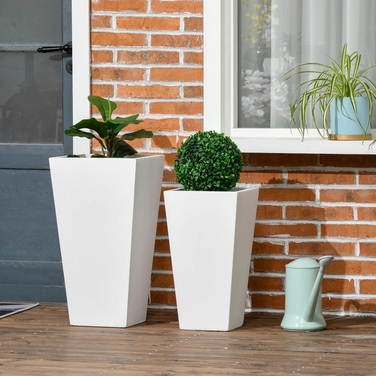 Set of 2 Tall Planters, 22"/18", with Drainage Holes, White