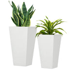 Set of 2 Tall Planters, 22"/18", with Drainage Holes, White