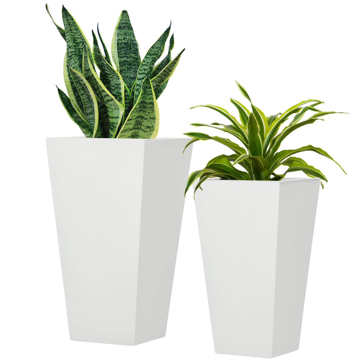 Set of 2 Tall Planters, 22"/18", with Drainage Holes, White