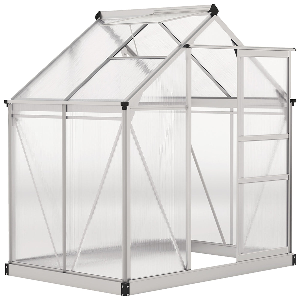 6' x 4' x 6.6' Polycarbonate Greenhouse with Aluminum Frame, Silver