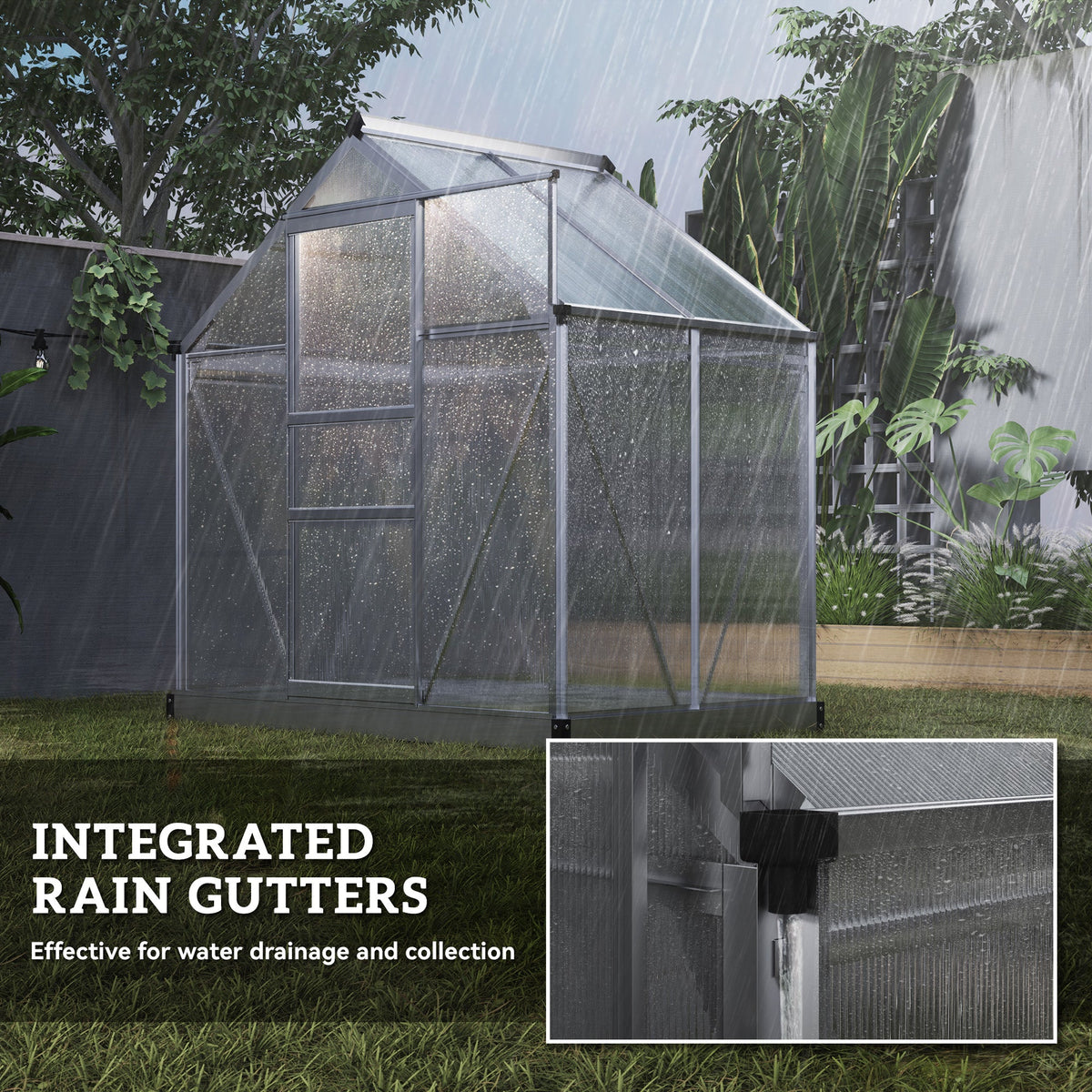6' x 4' x 6.6' Polycarbonate Greenhouse with Aluminum Frame, Silver
