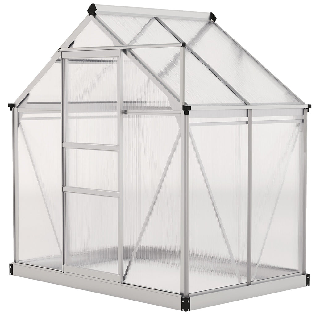 6' x 4' x 6.6' Polycarbonate Greenhouse with Aluminum Frame, Silver