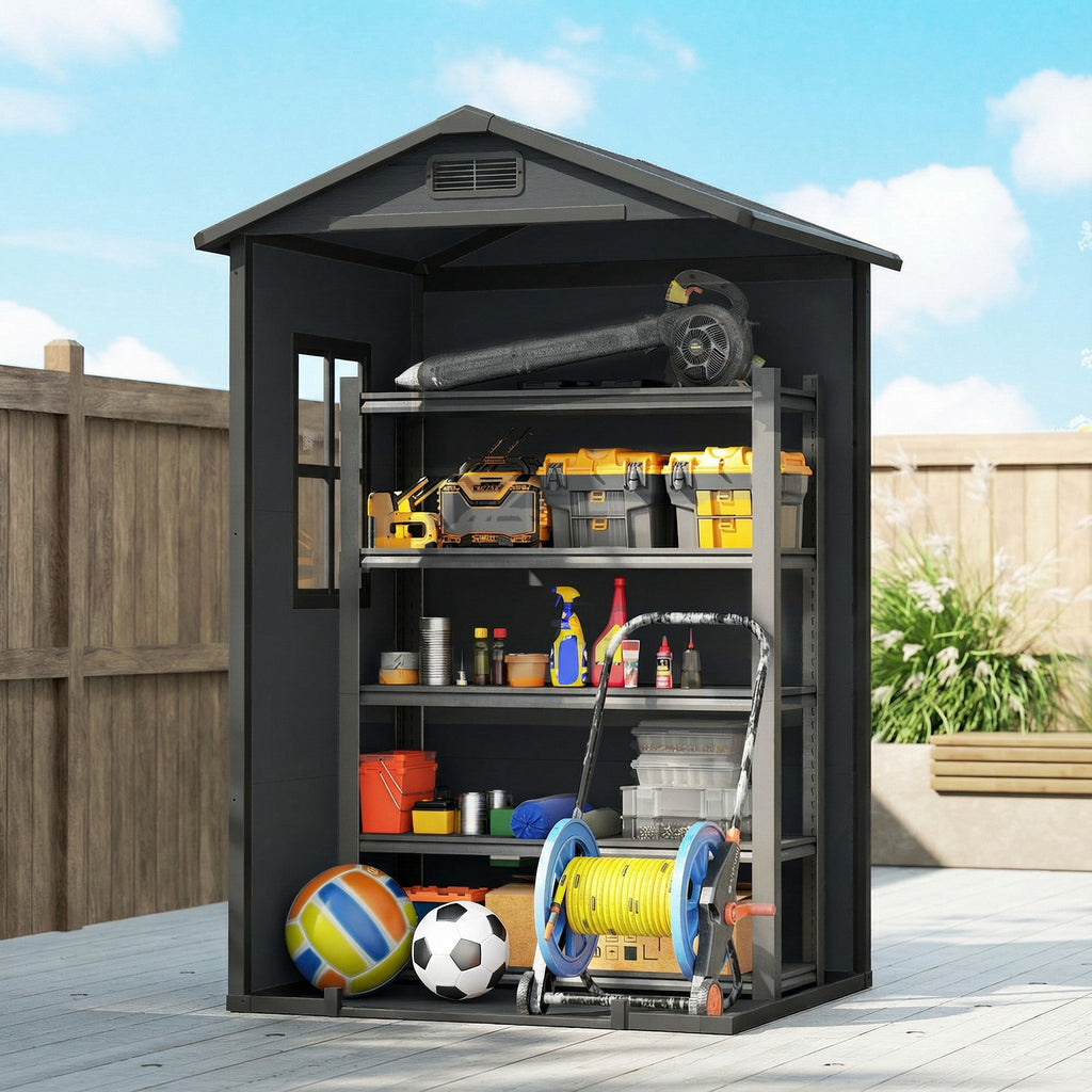 4' x 3' Plastic Garden Shed with Floor, Window and Vent, Dark Grey
