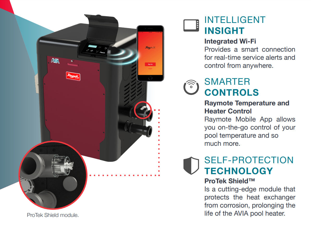 Raypak AVIA 264k Btu Digital Pool Heater - Copper - Natural Gas - WiFi Ready | 018032