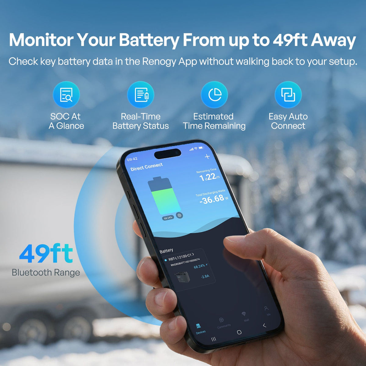 Reserve Mini Smart 12V 100Ah LiFePO4 Battery with Self Heating & Bluetooth